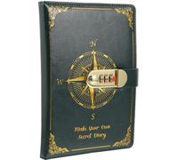 POPETPOP Bloc de Notas A5 con Candado de Código, Cuaderno Vintage de Piel Sintética Verde, Diario Seguro para Oficina, Escuela y Viajes, Libreta Decorativa para Planificación Diaria