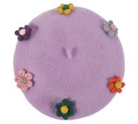 POPETPOP Boina de Lana para Niña, Gorro de Boina Diseño de Flores, Púrpura, Ligera, Cálida y Transpirable, para Niñas, Otoño E Invierno