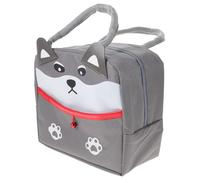 POPETPOP Bolsa de Almuerzo Térmica Portátil para Estudiantes | Oxford y Aluminio, Cierre de Cremallera con Asa, Uso en Camping y Trabajo, Gris Oscuro con Diseño de Perro