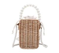 POPETPOP Bolso Bandolera de Mujer Dos Asas de Perlas Tejido en Paja Perlas, Práctico y Multipropósito Adecuado para Viajar y Regalar