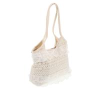POPETPOP Bolso Playa Mujer Grande con Encaje y Malla Bolso Hombro Casual de Rafia para Verano Bolsa Shopping y Viaje con Alta Capacidad y Diseño Duradero