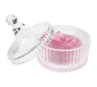 POPETPOP Borla de Maquillaje Redonda Extragrande Rosa con Aplicación Delicada y Cómoda, Aplicador de Polvos para Rostro con Recipiente de Vidrio y Diseño Femenino
