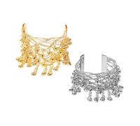 POPETPOP Brazaletes para Danza del Vientre 2 Piezas Pulseras de Campana Metálicas Doradas y Plateadas Joyería Ligera para Brazo Accesorios para Baile Tribal y Representaciones Teatrales