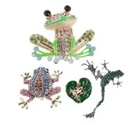 POPETPOP Broche de Rana Divertido 4 Piezas, Mini Pin Decorativo de Metal con Esmalte Verde y Gemas de Imitación, Accesorio Ligero para Ropa, Bufandas y Vestidos, Obsequio Adecuado