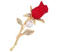 POPETPOP Broche de Rosa Rojo Vintage para Mujer Pin de Solapa para Boda y San Valentín Accesorio Bisutería Elegante y Versátil Complemento para Aniversario y Moda Femenina