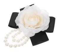 POPETPOP Broche de Solapa Femenino Pequeño Ramillete de Flor Estilo Clásico en Perla y Seda Sintética Color Beige Crema 1 Pieza para Vestido Bufanda y Mochila