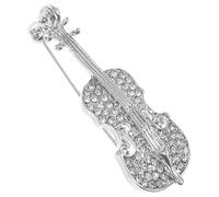 POPETPOP Broche de Violín, Broche de Solapa Gemas de Imitación, Aleación y Esmalte, Color Plata, para Ropa y Falda, para Eventos Formales y Salidas Casuales