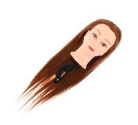 POPETPOP Cabeza de Maniquí con Cabello Sintético de 70cm para Entrenamiento de Peluquería y Soporte Metálico Pequeño para Prácticas de Peinados y Recogidos Profesionales