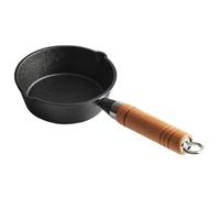POPETPOP Cacerola De Hierro Fundido 16 Cm Con Mango De Madera Para Verter Aceite, Sartén Pequeña Multifunción Para Freír y Saltear, Adecuado Para Camping y Cocina Doméstica