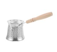 POPETPOP Cafetera Turca 350ml de Cobre y Mango de Madera, Cafetera Árabe Plateada, Resistente al Calor, Fácil de Limpiar, para Café Turco y Árabe en Casa u Oficina
