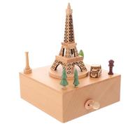 POPETPOP Caja de Música Giratoria de Madera con Figura 3D Torre Eiffel, Acabado Liso, Melodía Relajante, Decoración Obsequio de Cumpleaños o San Valentín, Caja Musical Artesanal