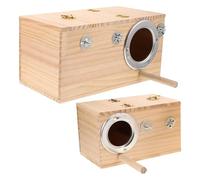 POPETPOP Caja Nido para Periquitos y Loros Pequeños 2 Piezas Madera Maciza Natural Diseño Colgante Lateral 1 Pequeño Derecho 1 Grande Izquierdo Aislamiento Térmico para Cría y