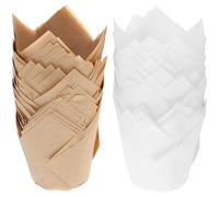 POPETPOP Capacillos para Cupcakes 100 Piezas Papel Resistente al Aceite 50 Blancos 50 Marrón Natural Moldes para Hornear Muffins Bandejas Desechables para Fiestas y Repostería