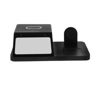 POPETPOP Cargador Inalámbrico Estación de Carga Multidispositivo con Reloj 15w de Carga Rápida de Escritorio de Abs Negro para Oficinas y Mesa