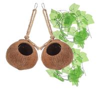 POPETPOP Casa para Reptiles de Cáscara Natural Cuerda y Hierba Sintética, Nido Cómodo y Duradero para Mascotas Pequeñas, Adecuado para Terrarios y Hábitats de Reptiles, Pack de 4 Piezas