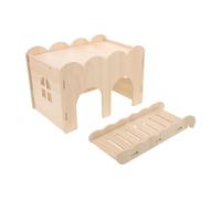 POPETPOP Casita de Madera para Hámster con Escalera y Plataforma Fácil de Montar, Decoración para Hábitat y Estructura de Juego para Mascotas Pequeñas