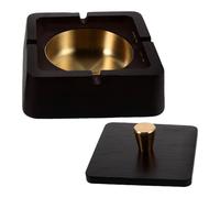 POPETPOP Cenicero Resistente al Viento y Fácil de Limpiar con Tapa de Diseño Chino Clásico Fabricado en Acero Inoxidable y Madera para Reuniones y Hogares Ocupados