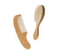 POPETPOP Cepillo de Cerdas para Ñiño y Peine de Baño Mango, y Práctico, Madera Natural, Kit de Aseo Infantil para Masajes y Limpieza del Cuero Cabelludo, 2 Piezas