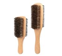 POPETPOP Cepillo para Cabello Rizado y Barba Cerdas de Jabalí, Doble Cara, Mango de Madera Natural, Pack de 2 para Peinar y Limpiar, Uso en Hogar Masculino