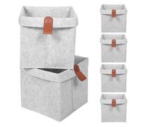 POPETPOP Cestas de Almacenamiento de Fieltro Plegables 6 Piezas, Cajas Organizadoras con Asas Colgantes, Cubos Multifuncionales para Guardería y Habitación Infantil, Color Gris Claro,