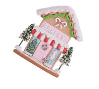 POPETPOP Clay Christmas Gingerbread House Figurine Handmade Polymer Clay Winter Cottage Ornament with Trees Festive Holiday Party Tabletop Decor Nonbreakable Christmas Sculpture For Home