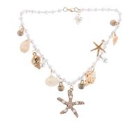 POPETPOP Collar Bohemio de Playa para Mujer Colgante de Conchas Perlas de Imitación y Estrella de Mar Accesorio Tropical para Vacaciones de Verano Joyería Costera Resistente