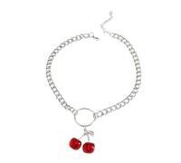 POPETPOP Collar Colgante Cereza Elegante de Aleación Metálica, Cadena de Clavícula para Mujer, Joyería de Moda para Fiestas y Uso Diario, Color Rojo, Estilo Minimalista, Tamaño Único