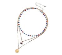 POPETPOP Collar de Mal de Ojo en Capas para Mujer, Cadena de Metal Dorada, Diseño Moderno de Moda, Joyería de Cuello para Niñas, Accesorio Elegante Multitamaños para Uso Diario y Fiesta