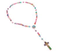 POPETPOP Collar de Moda Cruz para Mujer, Ligero y Cómodo, Hecho de Arcilla Polimérica y Madera, Adecuado para Aniversario o Acción de Gracias