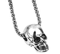 POPETPOP Collar Masculino de Acero de Titanio Colgante de Calavera, Gargantilla de Moda para Hombre, Cadena de Cuello Perlas, Set 2 Piezas para Estilo Urbano y Fiestas
