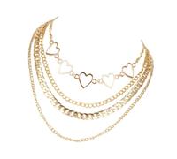 POPETPOP Collar Multicapa para Mujer Colgante de Corazón Hueco Forma de Durazno Cadena Dorada de Estilo Punk Grueso Joyería para Clavícula y Cuello Accesorio Moderno para Ocasiones