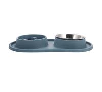 POPETPOP Comedero Doble para Gatos y Mascotas Azul de Silicona y Acero Inoxidable Diseño Creativo Antiahogo y Cuenco de Agua para Alimentación Lenta