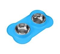 POPETPOP Comedero y Bebedero De Perro con Base De Silicona Antideslizante De Cuencos De Acero Inoxidable para Mascotas Azul