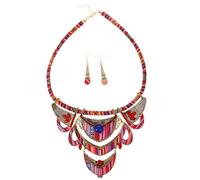 POPETPOP Conjunto de Joyas Bohemias Collar Babero y Pendientes Verdes de Resina, Estilo Tribal Nacional para Reuniones Habituales y Fiestas de Boda, Decoración Duradera y Varios estilos