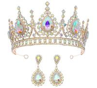 POPETPOP Conjunto de Joyas de Boda para Mujer Tiara de Gemas de Imitación para Pendientes Colgantes y Delicado y Llamativo Sesión de Fotos y Bodas