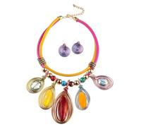 POPETPOP Conjunto De Joyas Para Mujer 2 Piezas, Pendientes Colgantes y Collar De Resina Colorido, Diseño Artesanal, Accesorios Femeninos Para Fiesta y Boda