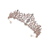POPETPOP Corona de Cristal Delicada para Mujer Accesorio de Cabeza Elegante Estilo Nupcial Tiara Vintage para Boda y Despedida de Soltera Diseño Rosa Dorado Regalo para Novias y Damas de