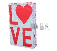 POPETPOP Cuaderno con Candado y Lentejuelas Reversibles con Diseño Love, Papel y Metal, Portátil y Versátil para Escribir y Dibujar, Adecuado para Estudiantes y Mujeres