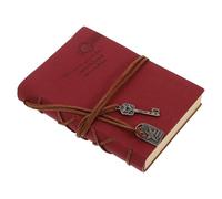 POPETPOP Cuaderno Vintage Encuadernado Cuerdas y Cierre de Llave Fácil de Abrir Papel en Blanco Tapa de Cuero Pu Rojo para Diario de Viaje y Recuerdos