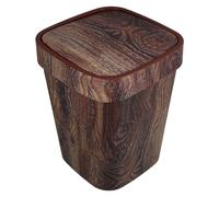 POPETPOP Cubo de Basura Pequeño con Tapa Abatible, Efecto Madera Nogal, Plástico Fácil de Limpiar, Papelera para Baño, Cocina y Oficina, Almacenamiento de Basura Versátil y Compacto