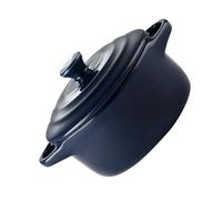 POPETPOP Cuenco de Cerámica con Tapa Azul Oscuro para Estofado con Doble Asa 230 Ml Recipiente Compatible con Microondas para Cocina Doméstica y Servicio de Sopa