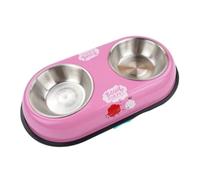 POPETPOP Cuenco Doble Adecuado para Alimentar Comida Húmeda y Seca para Perros Pequeños de Acero Inoxidable, Comedero para Agua y Comida, Tamaño Pequeño Rosa