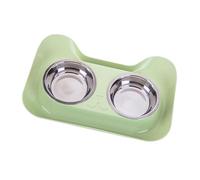 POPETPOP Cuenco Doble para Mascotas de Acero Inoxidable Diseño Gato Cartoon Verde Fácil Limpieza para Perros y Gatos Pequeños