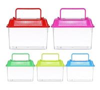 POPETPOP Cuencos de plástico para peces, 5 unidades, pequeño hábitat mundial, portátil, tanque de plástico transparente, caja de acuarios, caja de hámster con asa para pequeños bichos y criaturas