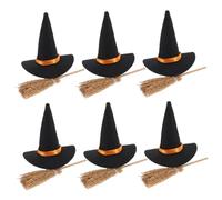 POPETPOP Decoración de Halloween con Sombrero de Bruja y Escoba Miniatura para Manualidades DIY Accesorios para Mesas Estanterías y Pequeños