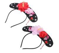 POPETPOP Diadema de Cosplay China Tradicional 2 Flores Rojas y 2 Flores Rosas, Accesorio para Peluca de Niñas, Banda Cabello Hanfu, Tocado para Fotos de Festival