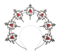 POPETPOP Diadema de Diosa Lolita Hecha a Mano Diadema de Reina Aureola Oscura y Gemas de Imitación Rojos Tocado para Cosplay Fiestas Cumpleaños y Accesorios Cabello de Mujer