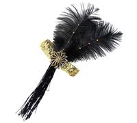 POPETPOP Diadema Elegante Estilo Flapper Plumas Artificiales Doradas y Borlas, Accesorio para Fiesta Temática Años 20, No se Desvanece y Añade Glamour