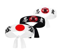 POPETPOP Diademas Ninja Japonesas 3 Piezas de Poliéster Transpirable Diadema Hachimaki Deportiva para Karate y Cocina Accesorio Tradicional Samurái para Hombres y Mujeres