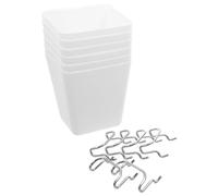 POPETPOP Estante de Almacenamiento para Tablero Perforado de 13X12X12 CM Kit Organizador de Accesorios con 6 Vasos Blancos Contenedor de Pared para Garaje y Oficina Solución Versátil